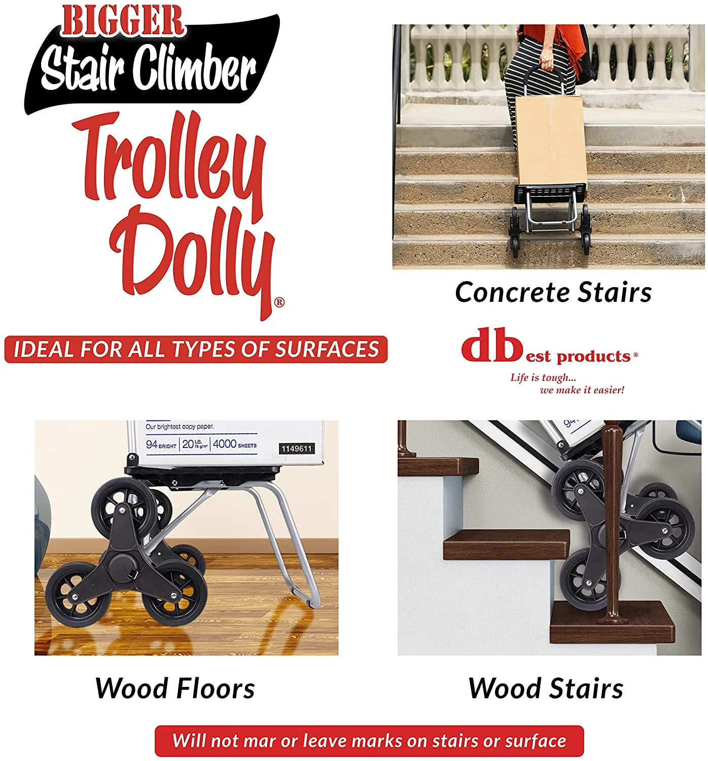 Dbest  products Stair Climber Bigger Trolley Dolly, Black Grocery Shopping Foldable Cart Condo Apartment