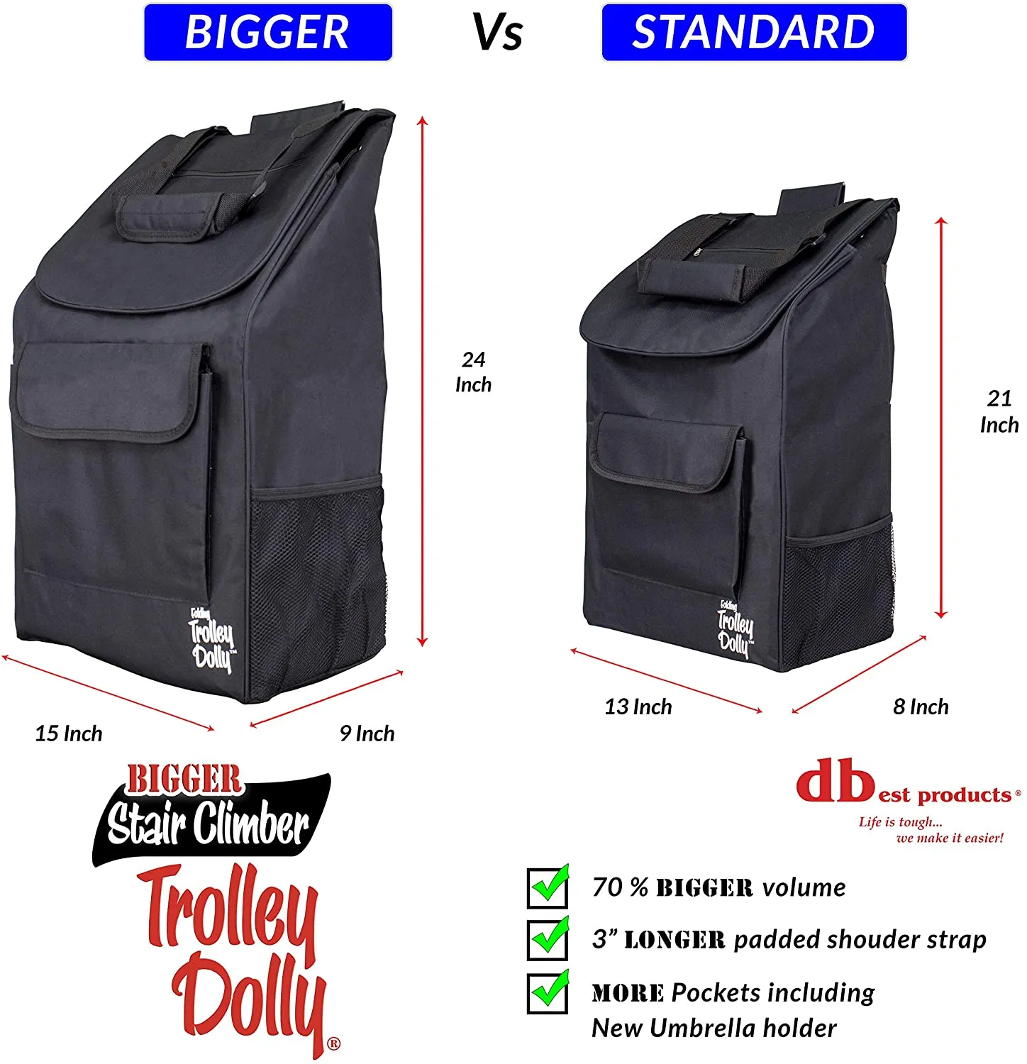 Dbest  products Stair Climber Bigger Trolley Dolly, Black Grocery Shopping Foldable Cart Condo Apartment