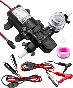 DC12V Water Pump Kit, 1.6 GPM Camper Water Pressure Pump with Pressure Switch, 65 PSI Self Priming Diaphragm Pump for Camper Boat Marine RV Kitchen Bathroom Gas Hot Water System