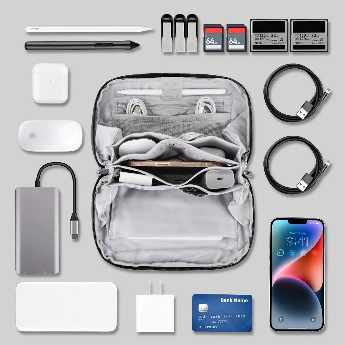 DDgro Electronics Cord Organizer Travel Case, Charger Pouch, Tech Accessories Carrying Bag (Dark Grey)