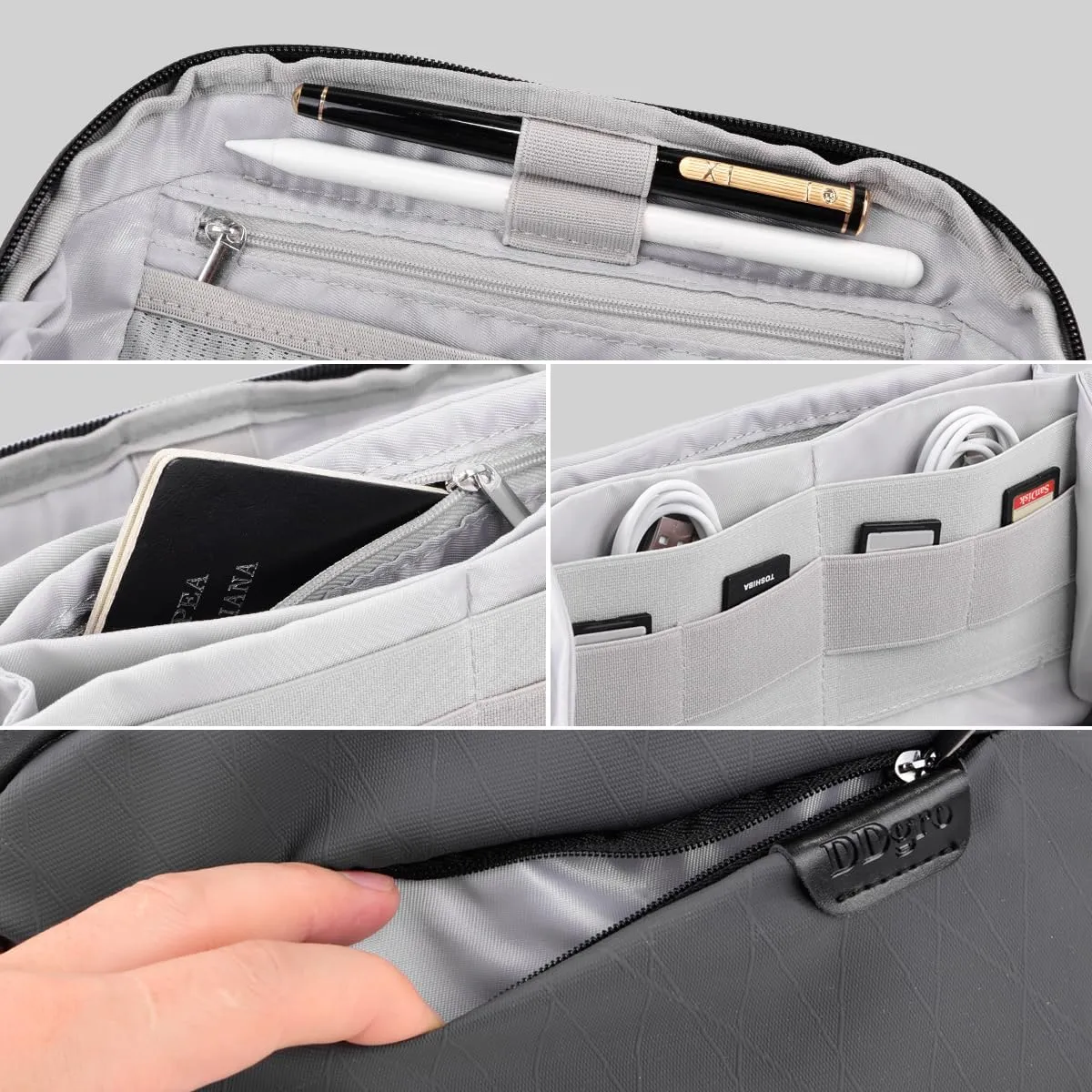DDgro Electronics Cord Organizer Travel Case, Charger Pouch, Tech Accessories Carrying Bag (Dark Grey)