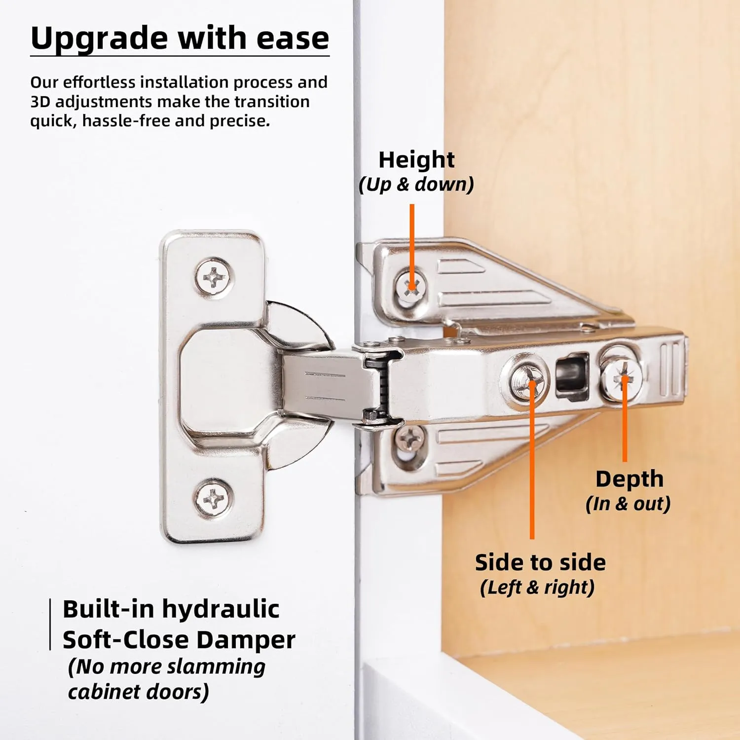DecoBasics (50 PCS) Full Overlay Soft Close Cabinet Hinges for Kitchen Cabinets - 105° Face Frame Concealed Cabinet Door Hinge -3 Way Adjustability -Clip on Plate & Matching Screw 4 Easy Installation