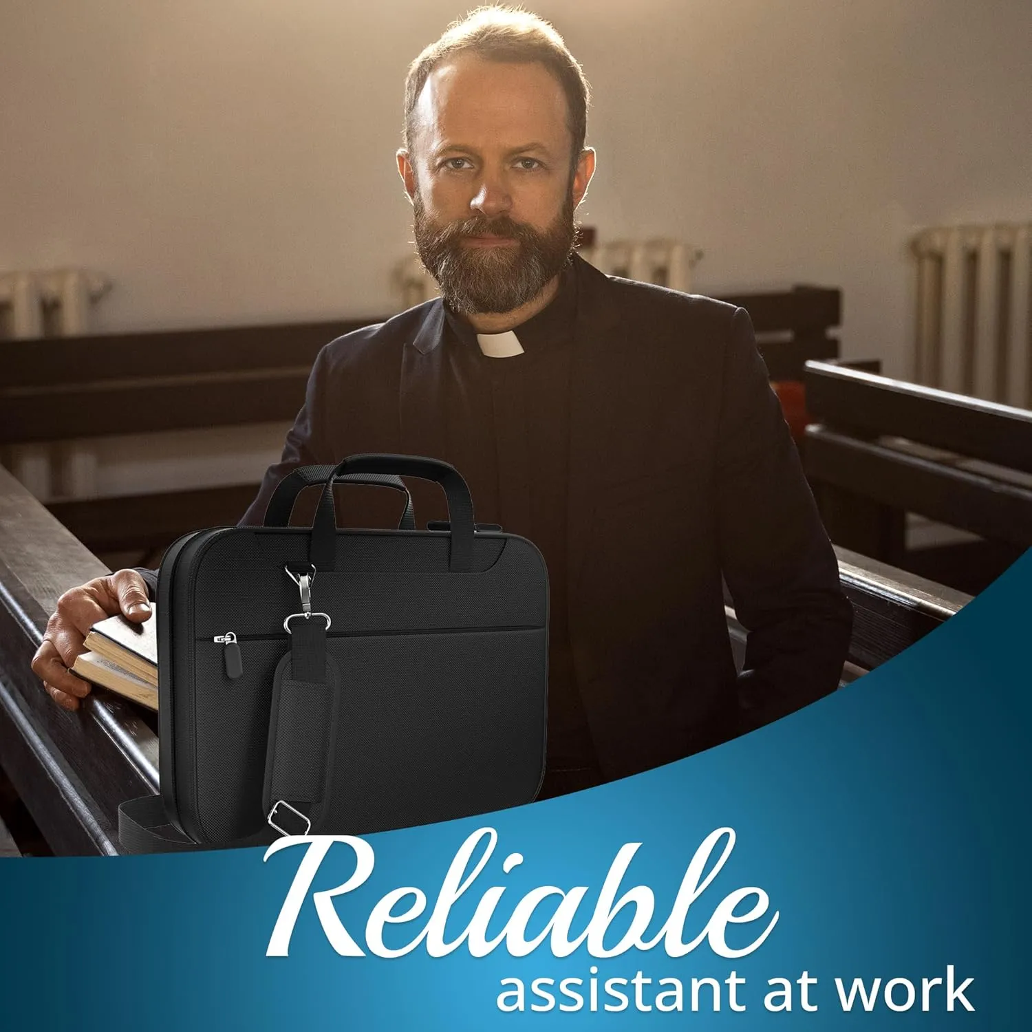DEHITE Bible Cover for Men – Black Bible Bag Case for Men and Women Large Size – Tote Bag – Fit Book 10.12 x 7 x 1.9 IN – Pen Slots – Zippered Pocket – Shoulder Strap – Premium
