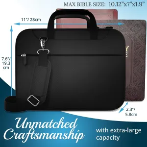 DEHITE Bible Cover for Men – Black Bible Bag Case for Men and Women Large Size – Tote Bag – Fit Book 10.12 x 7 x 1.9 IN – Pen Slots – Zippered Pocket – Shoulder Strap – Premium