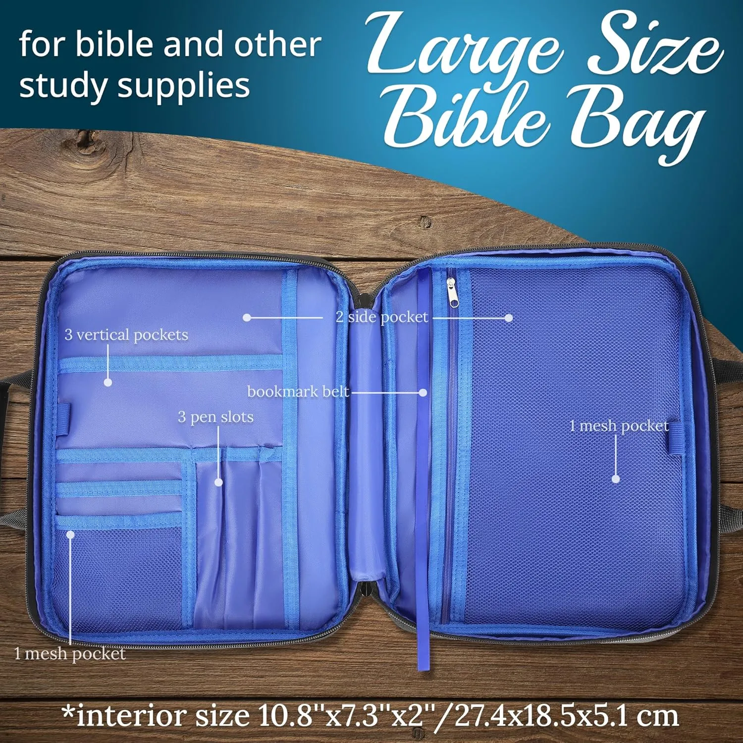 DEHITE Bible Cover for Men – Black Bible Bag Case for Men and Women Large Size – Tote Bag – Fit Book 10.12 x 7 x 1.9 IN – Pen Slots – Zippered Pocket – Shoulder Strap – Premium