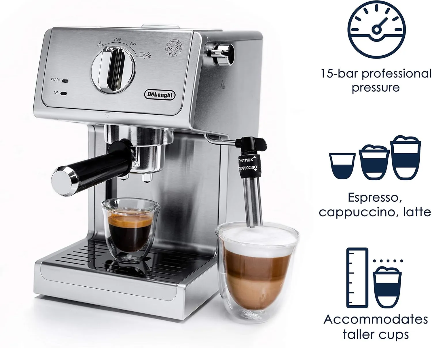 De'Longhi 15 Bar Pump Espresso and Cappuccino Machine with Premium Adjustable Frother, Stainless Steel, ECP3630