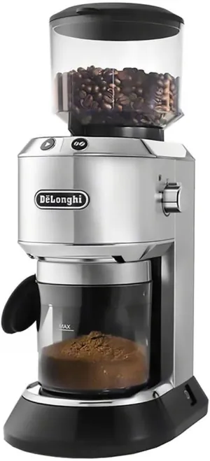De'Longhi Dedica Conical Burr Grinder with Portafilter Attachment, 6.9 x 11.2 x 18.1 inches, Silver