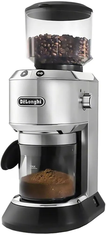 De'Longhi Dedica Conical Burr Grinder with Portafilter Attachment, 6.9 x 11.2 x 18.1 inches, Silver