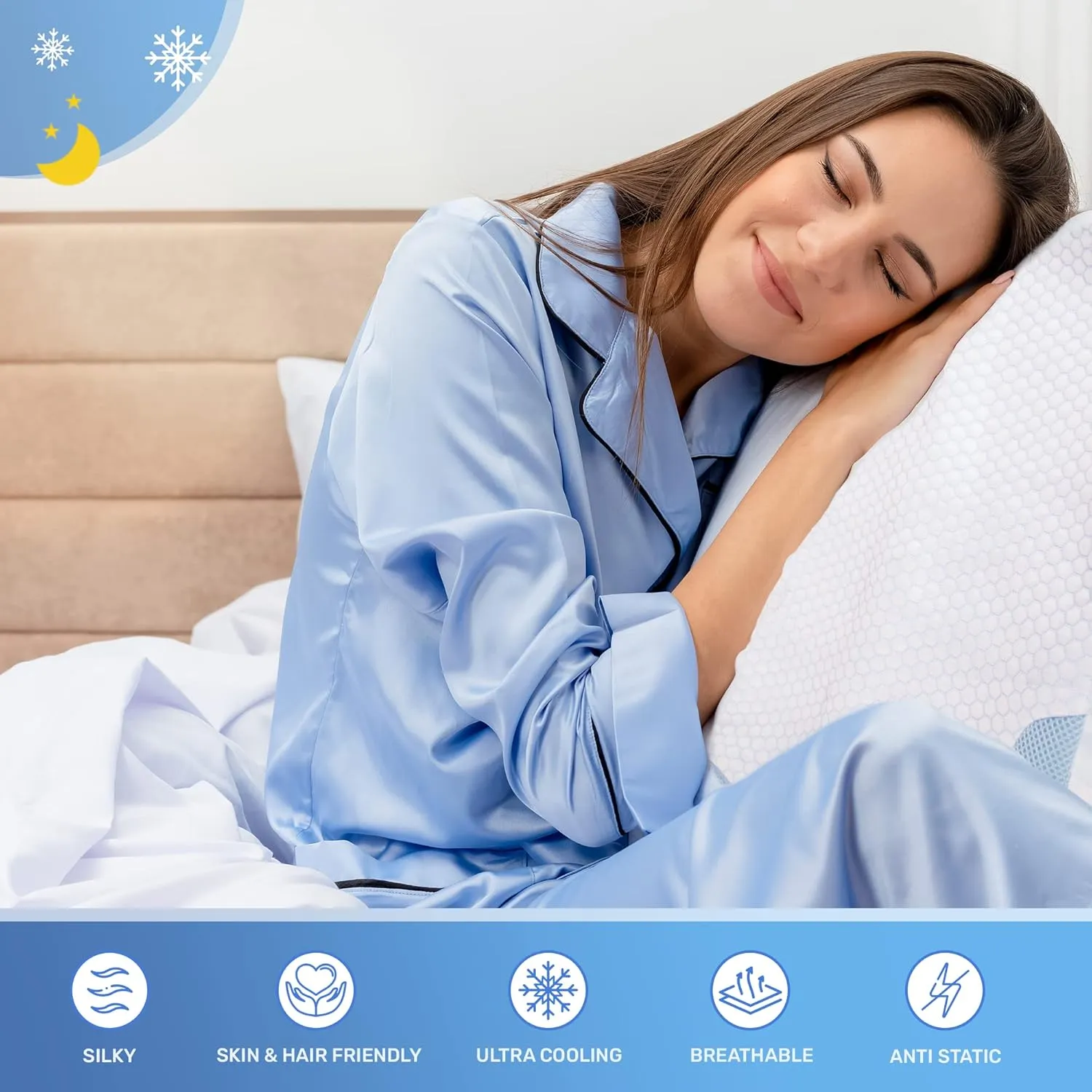 Derila King Size Cooling Pillowcase | Optimal Temperature Control for Your Memory Foam Pillow for Perfect Sleep. Quality Material White Pillowcase ensures Anti Snore Pillows