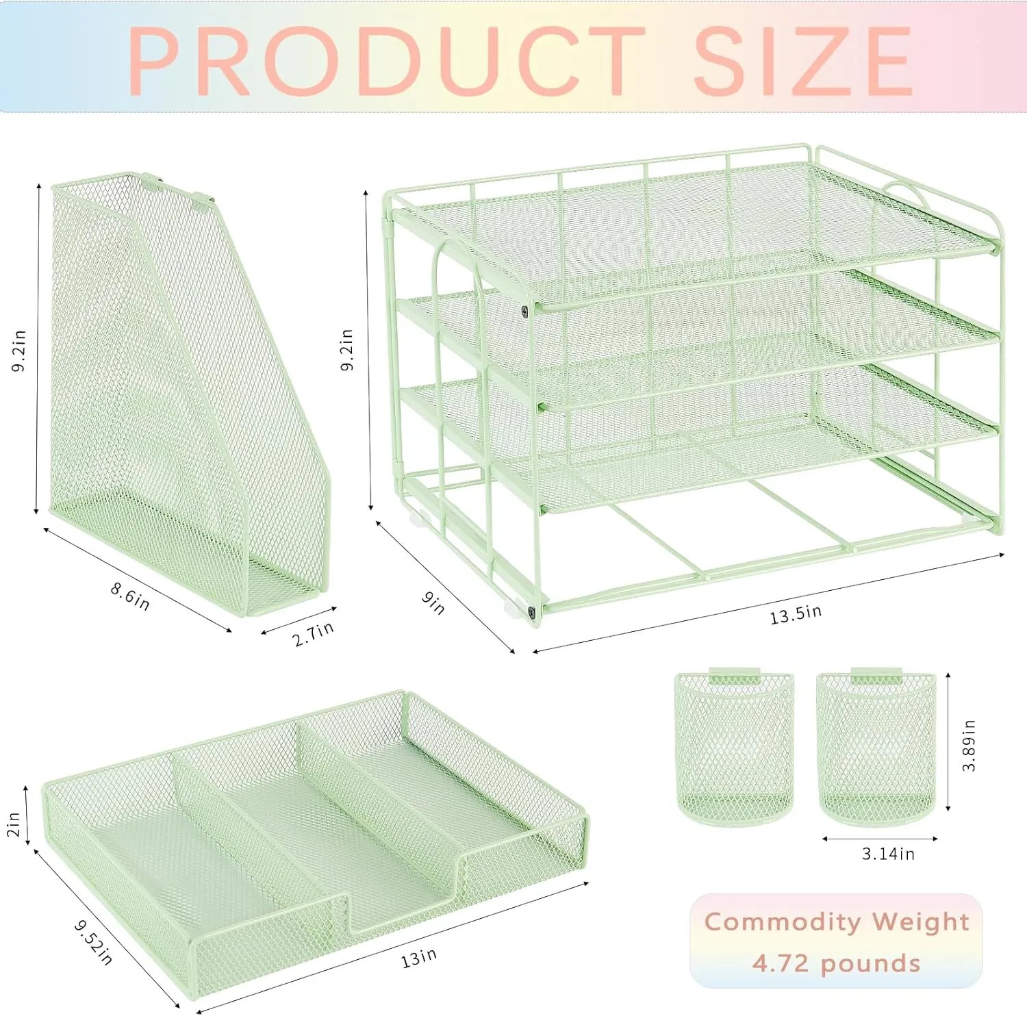 Desk Organizer and Accessories, 4-Tier Desktop File Organizer with Drawer and 2 Pen Holders, Office Desk Accessories for Office Supplies(Green)