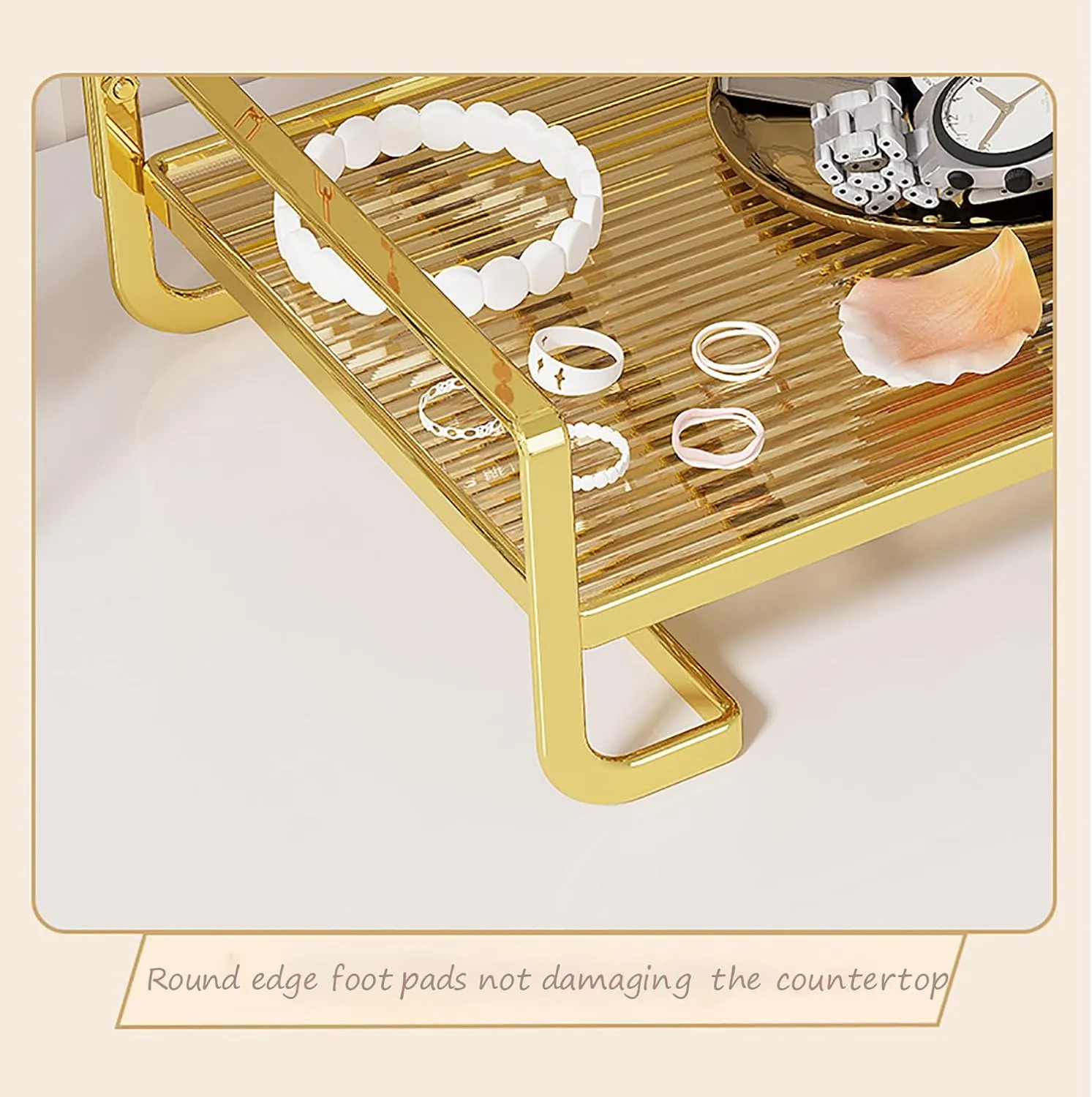 Desktop Jewelry Storage Rack Metal Jewelry Stand, 4-Tier Jewelry Stand Display Rack with Tray, for Necklaces, Earrings, Rings, Bracelets,Watch, Metal Jewelry Tower Organizer ,Silver,27*15*27cm