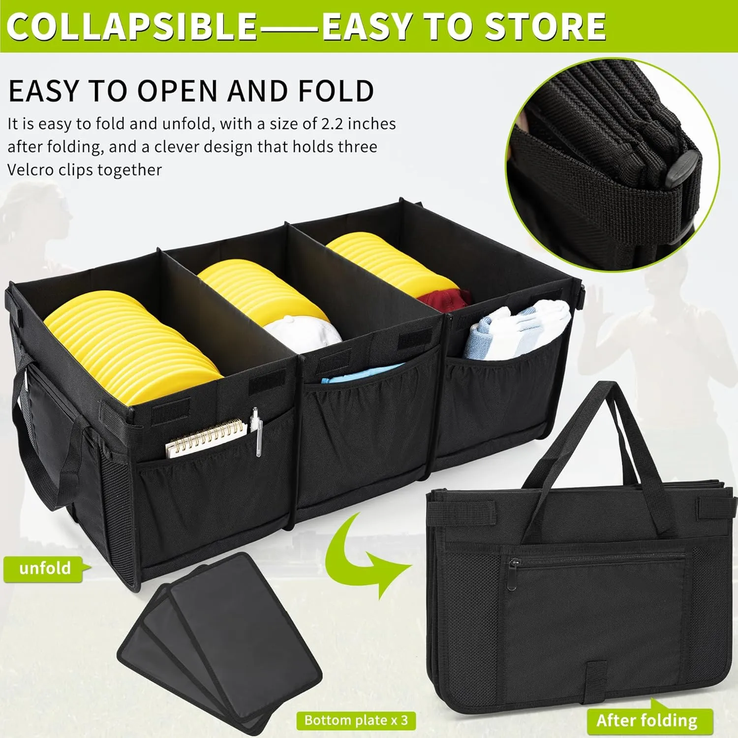Disc Golf Storage Bag Durable Large Capacity with Dividers and Multi Side Pockets, Black