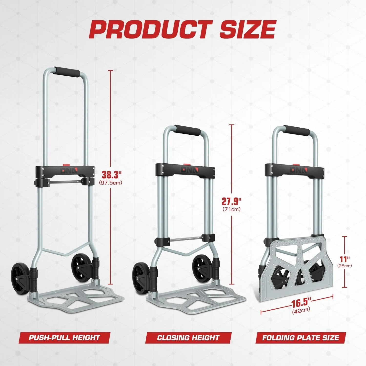 DNA MOTORING Folding Hand Truck Dolly Cart, 220lbs Capacity Foldable Dolly Cart for Moving Heavy Loads, Collapsible Hand Truck Trolley, w/Telescopic Handle, Black, TOOLS-00742