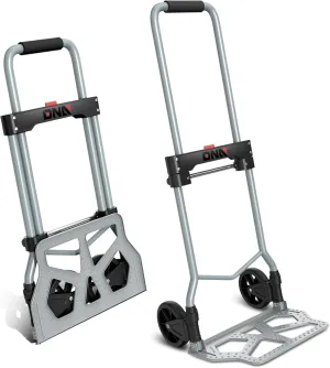 DNA MOTORING Folding Hand Truck Dolly Cart, 220lbs Capacity Foldable Dolly Cart for Moving Heavy Loads, Collapsible Hand Truck Trolley, w/Telescopic Handle, Black, TOOLS-00742