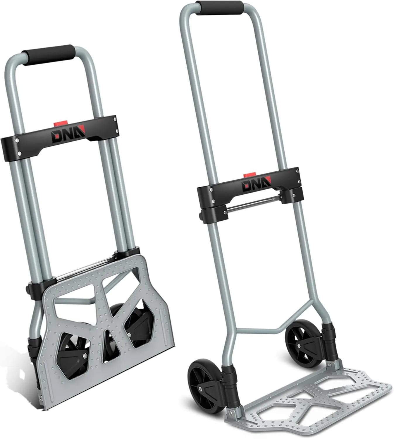 DNA MOTORING Folding Hand Truck Dolly Cart, 220lbs Capacity Foldable Dolly Cart for Moving Heavy Loads, Collapsible Hand Truck Trolley, w/Telescopic Handle, Black, TOOLS-00742