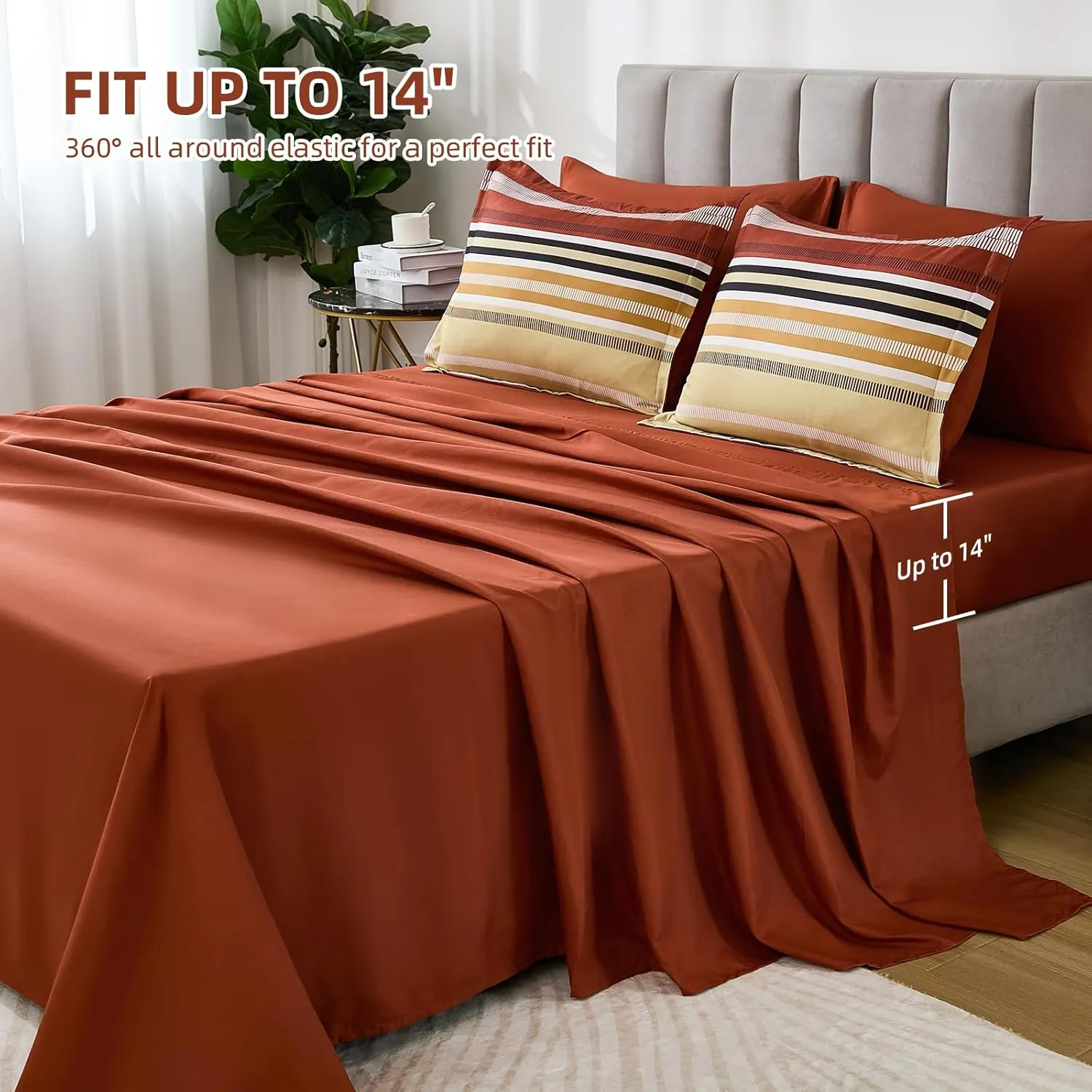 Dobuyly Boho Queen Comforter Set 7 Pieces, Terracotta Comforter Bed in a Bag Queen Size, Soft Microfiber All Season Brunt Orange Bedding Set with Comforter, Sheets, Pillowcases & Shams