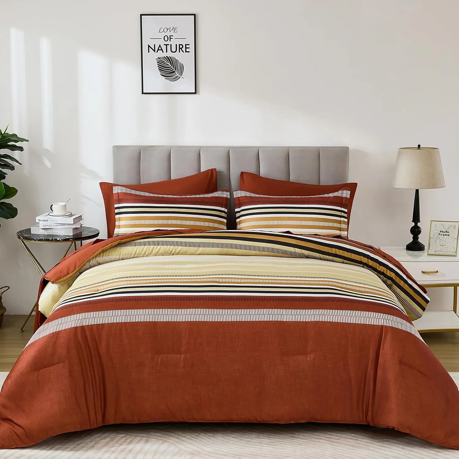 Dobuyly Boho Queen Comforter Set 7 Pieces, Terracotta Comforter Bed in a Bag Queen Size, Soft Microfiber All Season Brunt Orange Bedding Set with Comforter, Sheets, Pillowcases & Shams