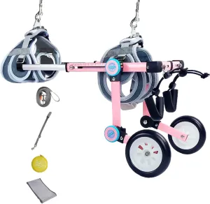 Dog Wheelchair, Dog Leg Brace Support, Dog Large Small Medium Wheelchair Cart, with Dog Leash & Handbag & Back Leg Pull Leash, Disabled Dogs Cat Rehabilitation Walk Car, Pink