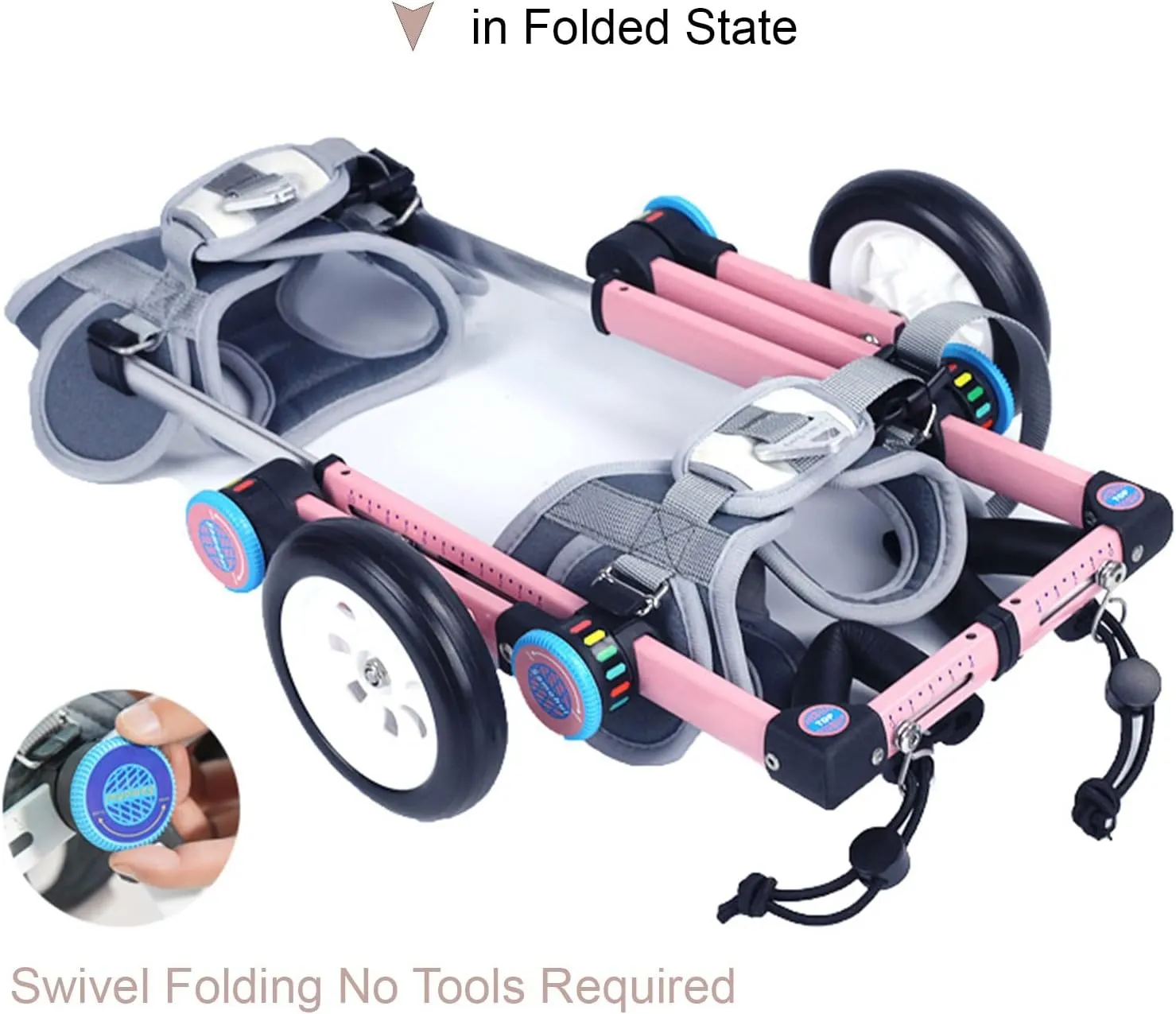 Dog Wheelchair, Dog Leg Brace Support, Dog Large Small Medium Wheelchair Cart, with Dog Leash & Handbag & Back Leg Pull Leash, Disabled Dogs Cat Rehabilitation Walk Car, Pink