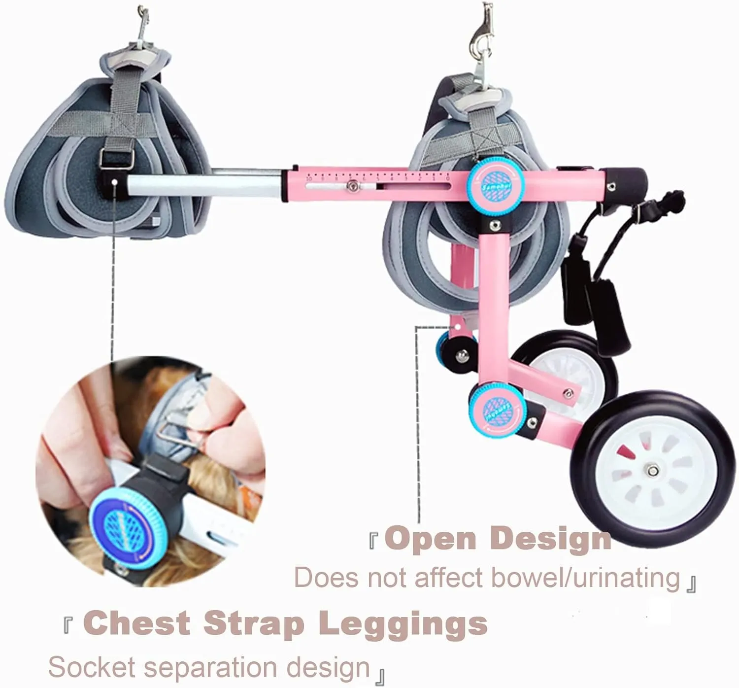 Dog Wheelchair, Dog Leg Brace Support, Dog Large Small Medium Wheelchair Cart, with Dog Leash & Handbag & Back Leg Pull Leash, Disabled Dogs Cat Rehabilitation Walk Car, Pink
