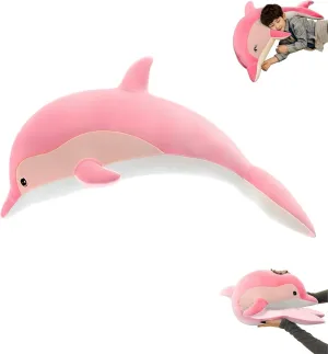 Dolphin Stuffed Animals Cuddle Pillow,43" Giant Stuffed Plush Animal Pillow Soft Marine Ocean Plush Dolphin Gifts for Every Age（Pink）