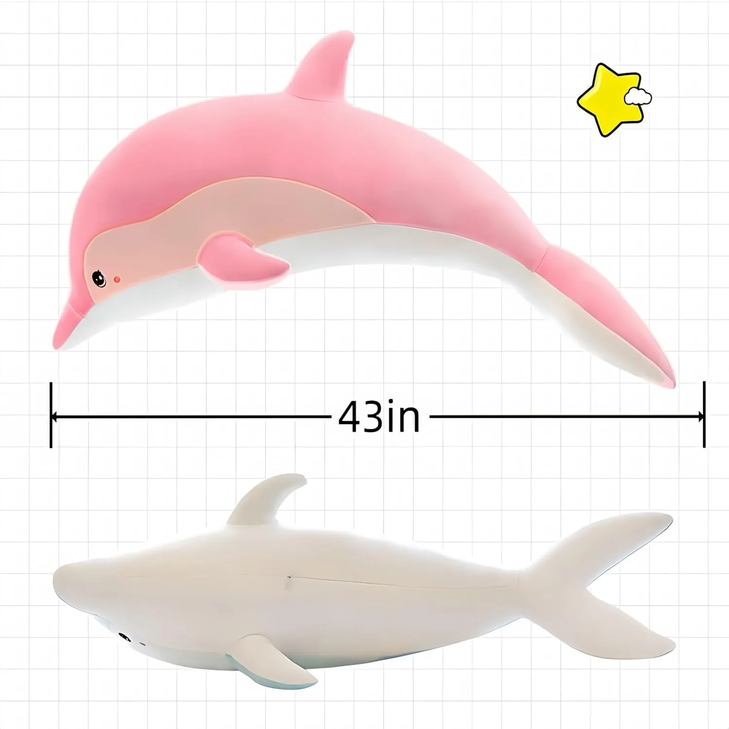 Dolphin Stuffed Animals Cuddle Pillow,43" Giant Stuffed Plush Animal Pillow Soft Marine Ocean Plush Dolphin Gifts for Every Age（Pink）