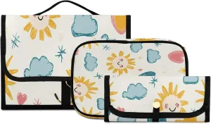 Doodle Sun and Heart Women Men Travel Cosmetic Bag, Toiletry Bag Set, Portable Hanging Organizer for Toiletries, Cosmetics, Brushes