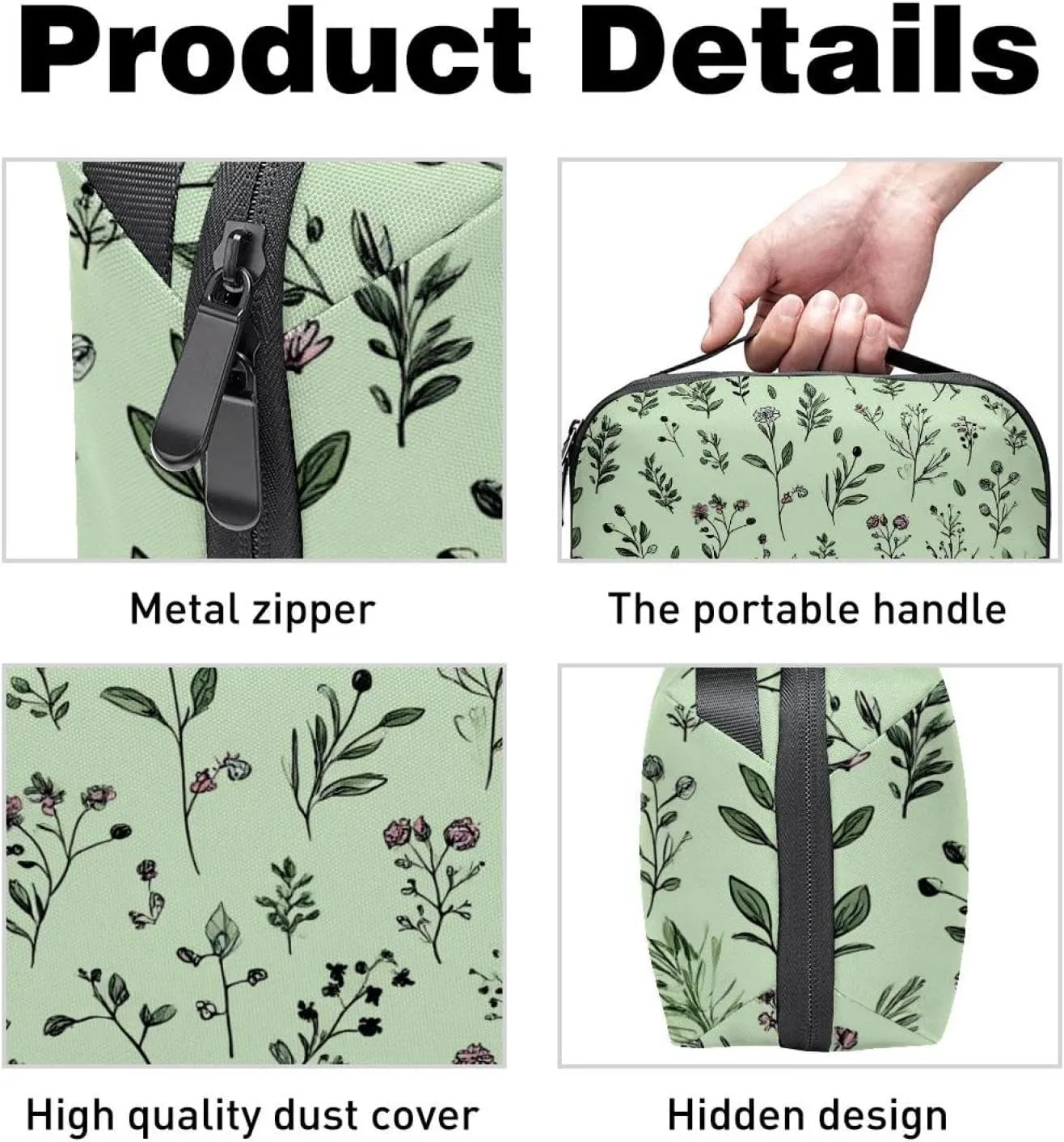 Doodled Botany Plants Seamless Pattern Electronics Organizer, Cord Cable Storage Bag Waterproof for Home Travelling, Electronic Accessories Case for Charge Mouse USB SD Card Hard Drives