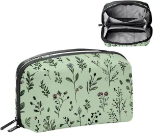 Doodled Botany Plants Seamless Pattern Electronics Organizer, Cord Cable Storage Bag Waterproof for Home Travelling, Electronic Accessories Case for Charge Mouse USB SD Card Hard Drives