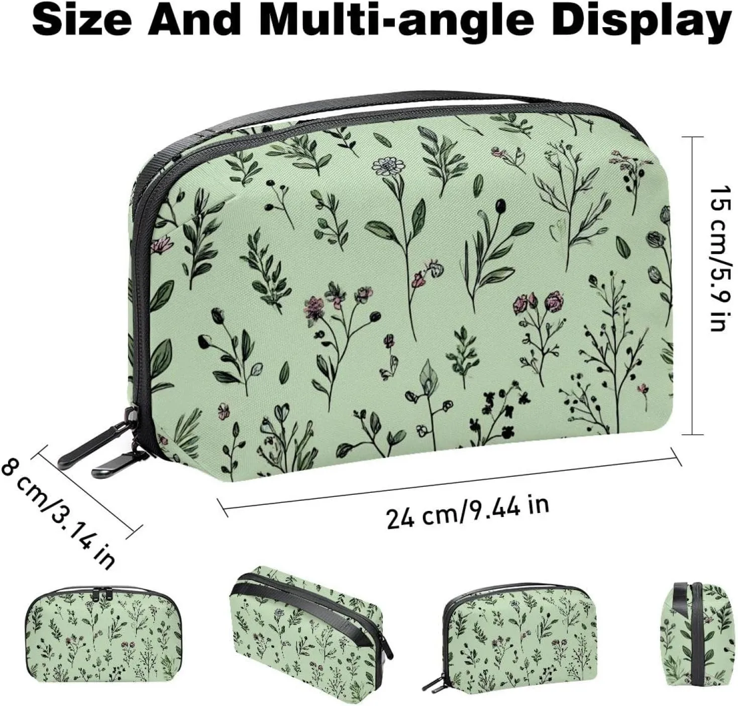 Doodled Botany Plants Seamless Pattern Electronics Organizer, Cord Cable Storage Bag Waterproof for Home Travelling, Electronic Accessories Case for Charge Mouse USB SD Card Hard Drives