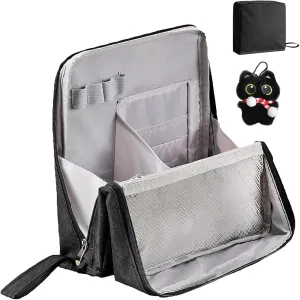 Doresty Standing Makeup Bag, Portable Large Capacity Vertical Makeup Organizer Bag, Multi-purpose Waterproof Makeup Bag with Compartments, for Home or Travel (Black)