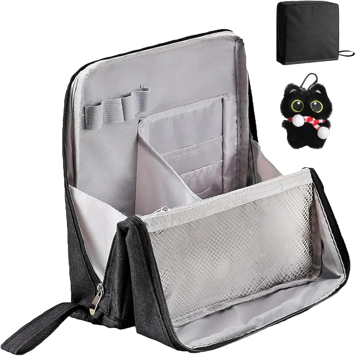 Doresty Standing Makeup Bag, Portable Large Capacity Vertical Makeup Organizer Bag, Multi-purpose Waterproof Makeup Bag with Compartments, for Home or Travel (Black)