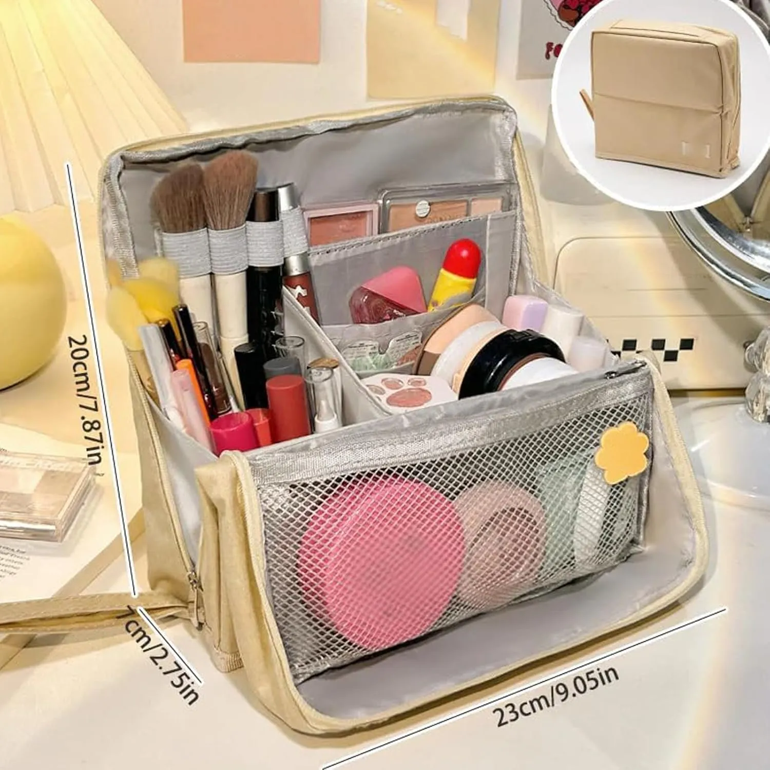 Doresty Standing Makeup Bag, Portable Large Capacity Vertical Makeup Organizer Bag, Multi-purpose Waterproof Makeup Bag with Compartments, for Home or Travel (Black)