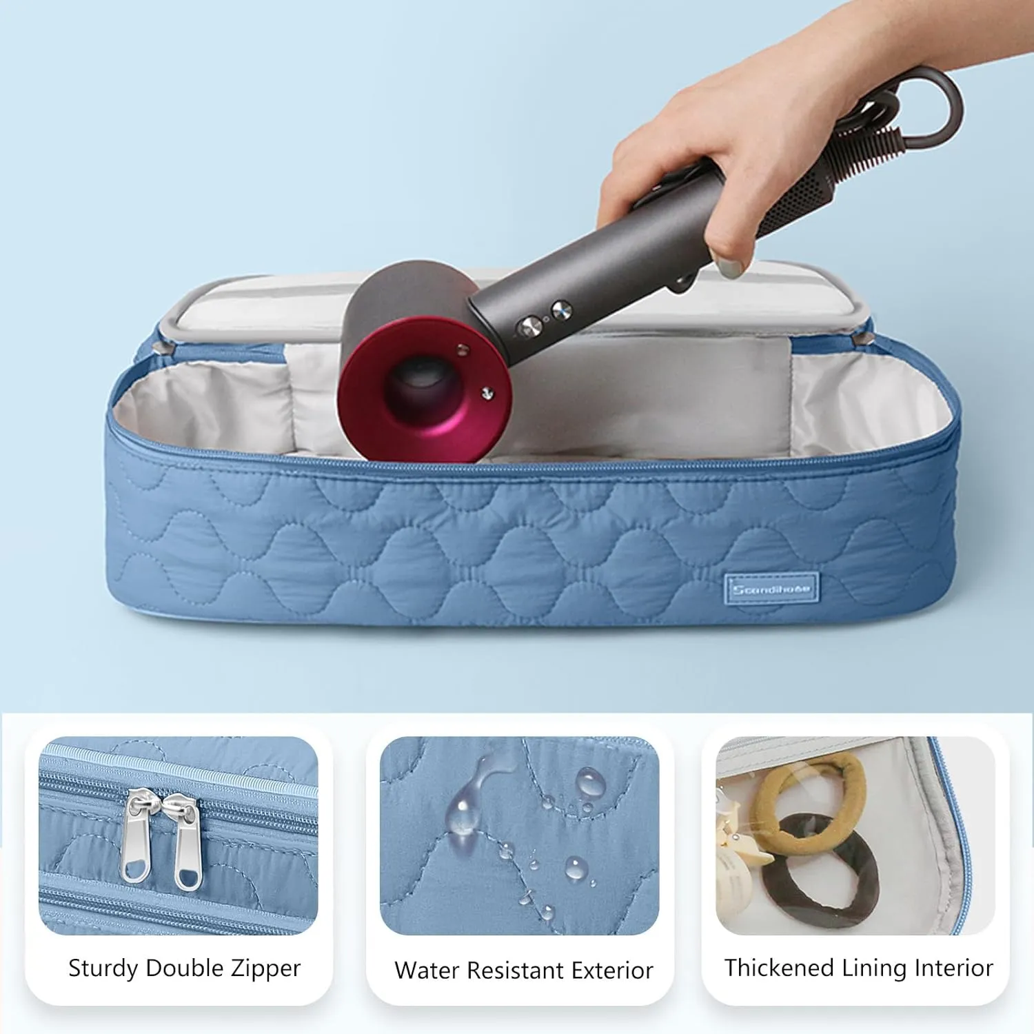 Double-Layer Travel Carrying Case Portable Storage Organizer Bag for Women, Compatible with Revlon One-Step Hair Dryer and Volumizer Hot Air Brush and Attachments Scandihome Series (Bag Only)