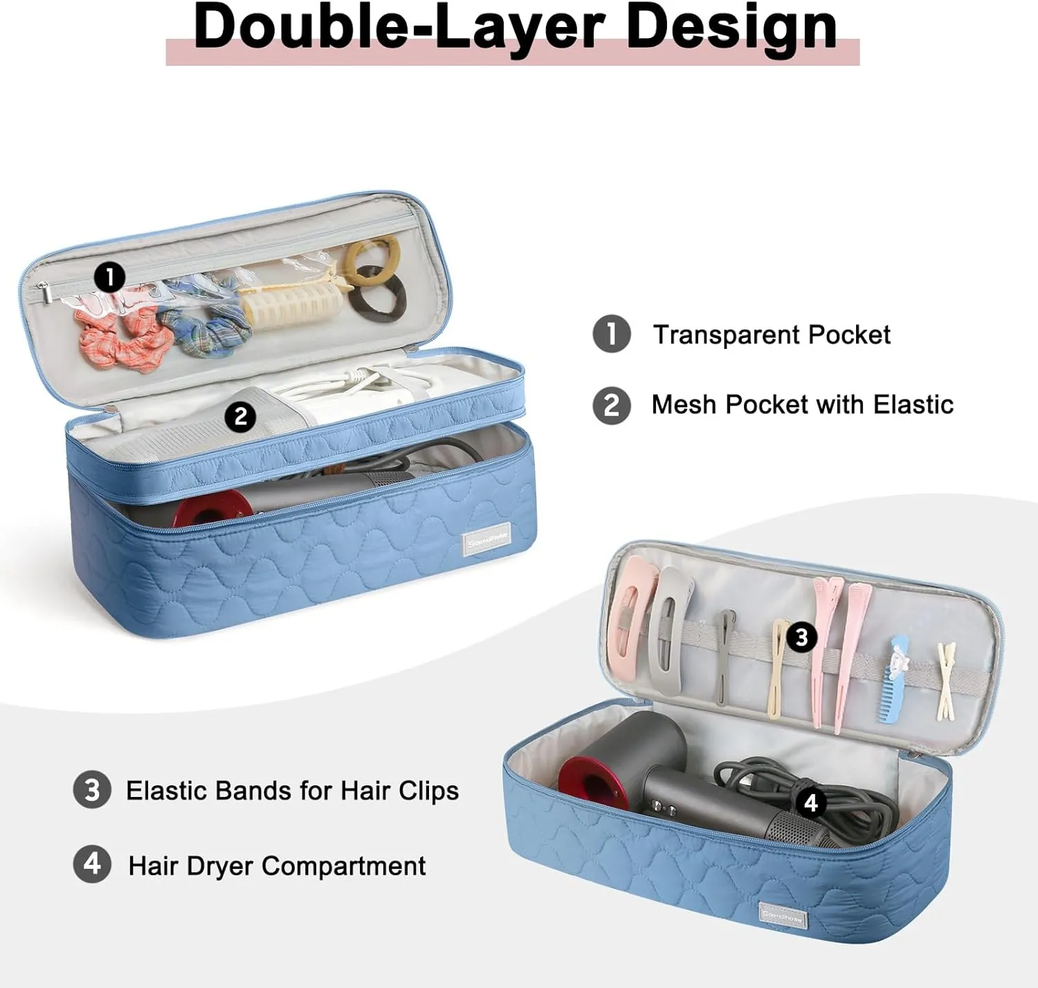 Double-Layer Travel Carrying Case Portable Storage Organizer Bag for Women, Compatible with Revlon One-Step Hair Dryer and Volumizer Hot Air Brush and Attachments Scandihome Series (Bag Only)