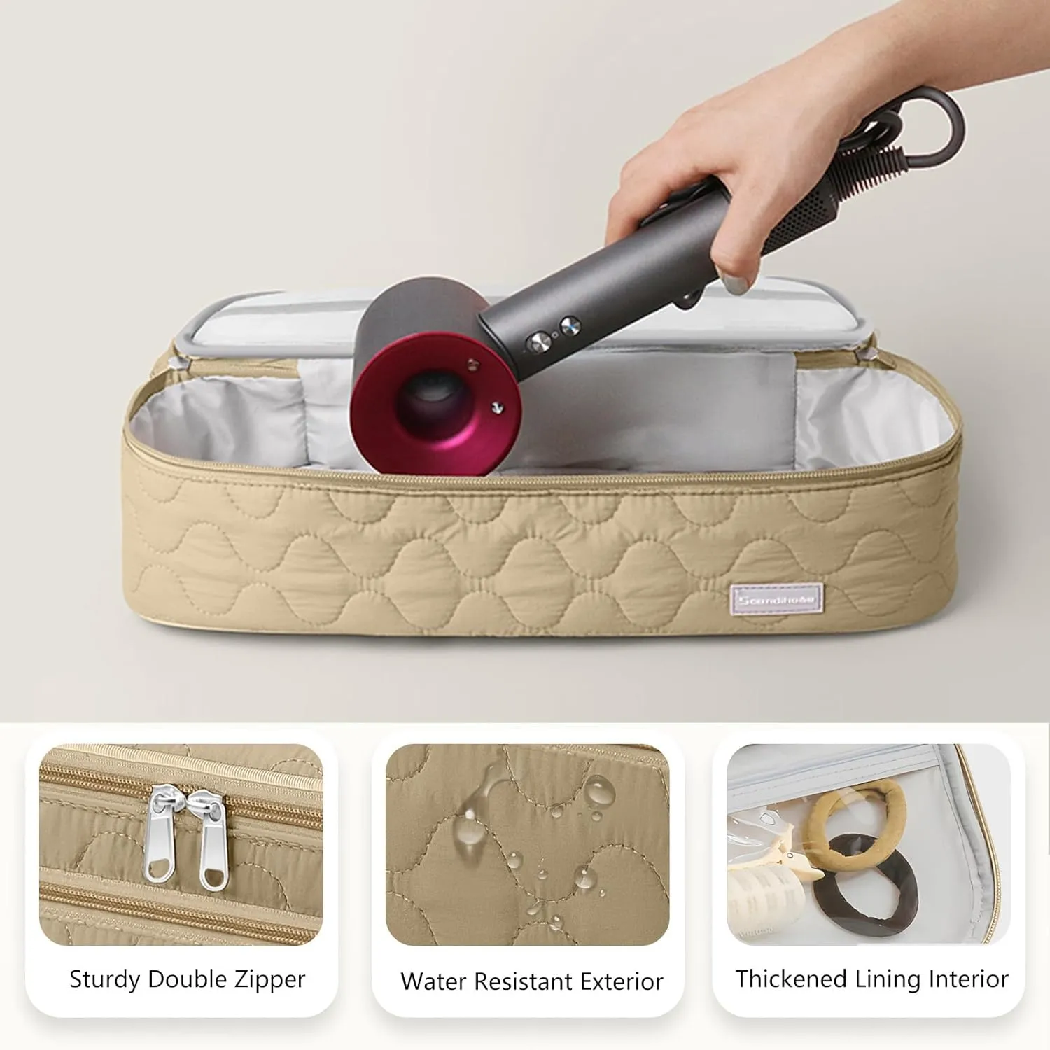 Double-Layer Travel Carrying Case Portable Storage Organizer Bag for Women, Compatible with Revlon One-Step Hair Dryer and Volumizer Hot Air Brush and Attachments Scandihome Series (Bag Only)