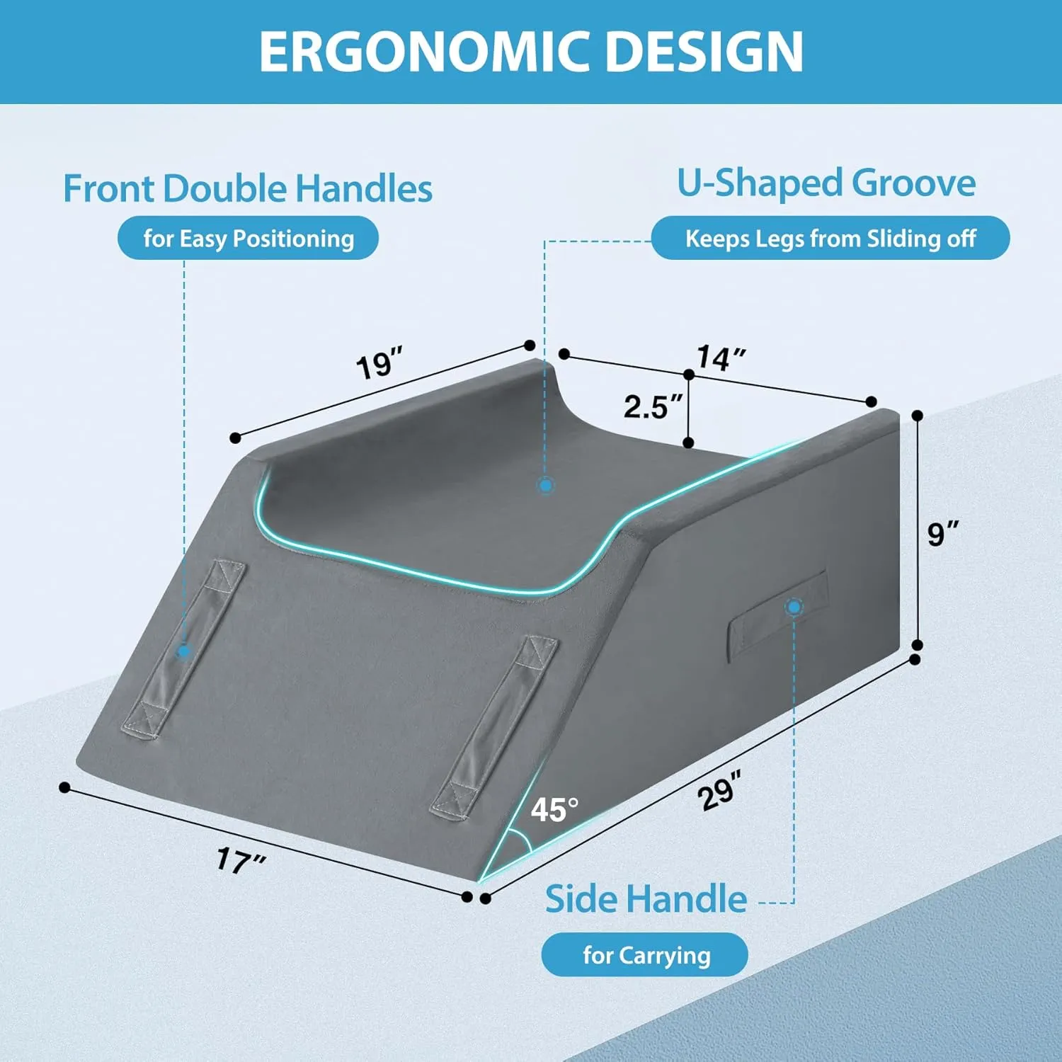Double Leg Elevation Pillows for After Surgery, Memory Foam Leg Elevating Pillow, Leg Pillow Elevation Blood Circulation, Knee Pillow Wedge Pillow for Back Knee Hip Ankle Pain Relief, Grey