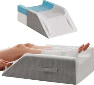 Double Leg Elevation Pillows for After Surgery, Memory Foam Leg Elevating Pillow, Leg Pillow Elevation Blood Circulation, Knee Pillow Wedge Pillow for Back Knee Hip Ankle Pain Relief, White/Grey