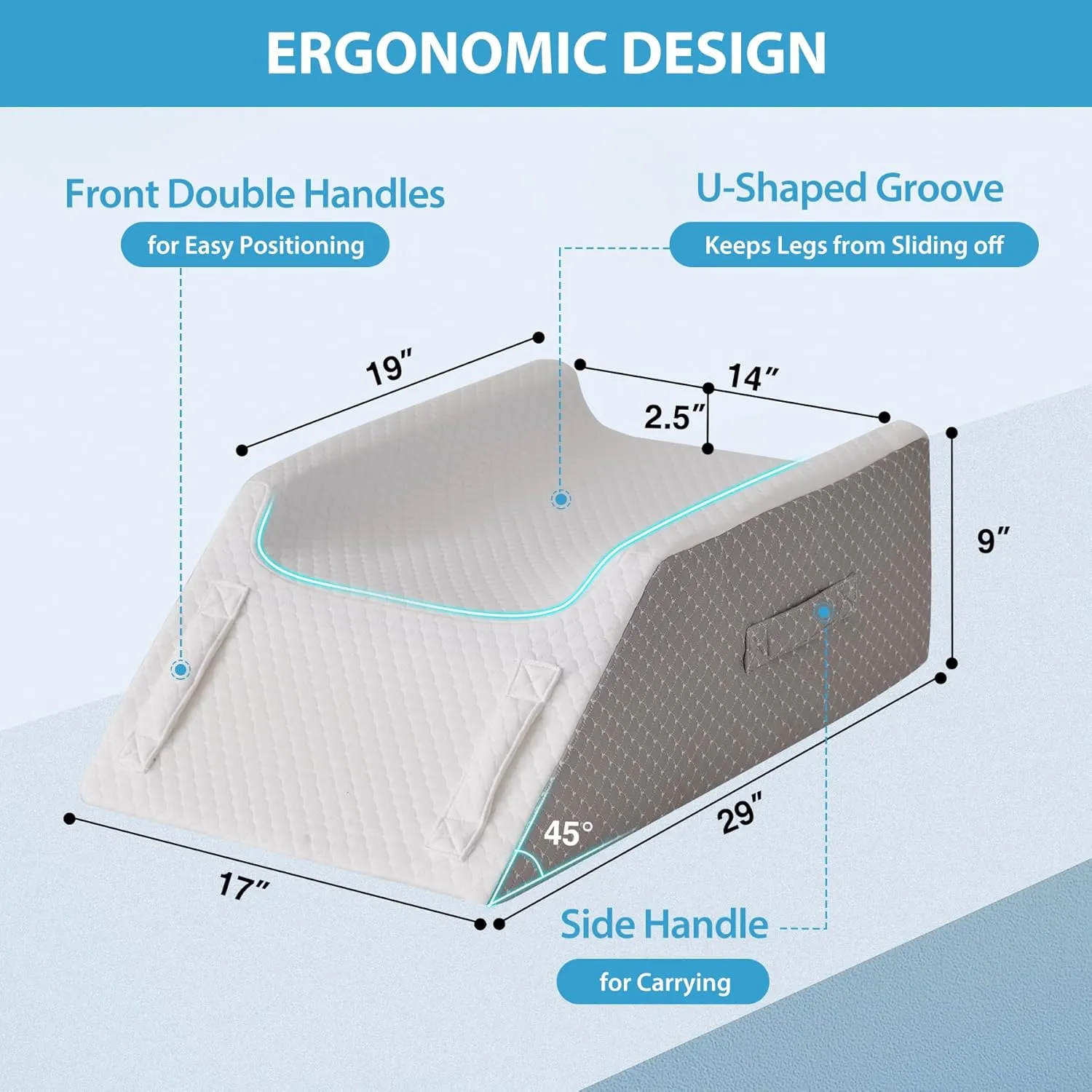 Double Leg Elevation Pillows for After Surgery, Memory Foam Leg Elevating Pillow, Leg Pillow Elevation Blood Circulation, Knee Pillow Wedge Pillow for Back Knee Hip Ankle Pain Relief, White/Grey