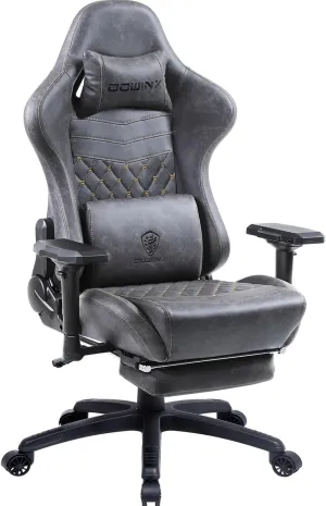 Dowinx Gaming Chair Big and Tall, Ergonomic Computer Chair with 4D Armrests and Footrest Massage Lumbar Support, High Back Comfortable Gamer Chair for Adults 350Lbs PU Leather for Office Game, Grey