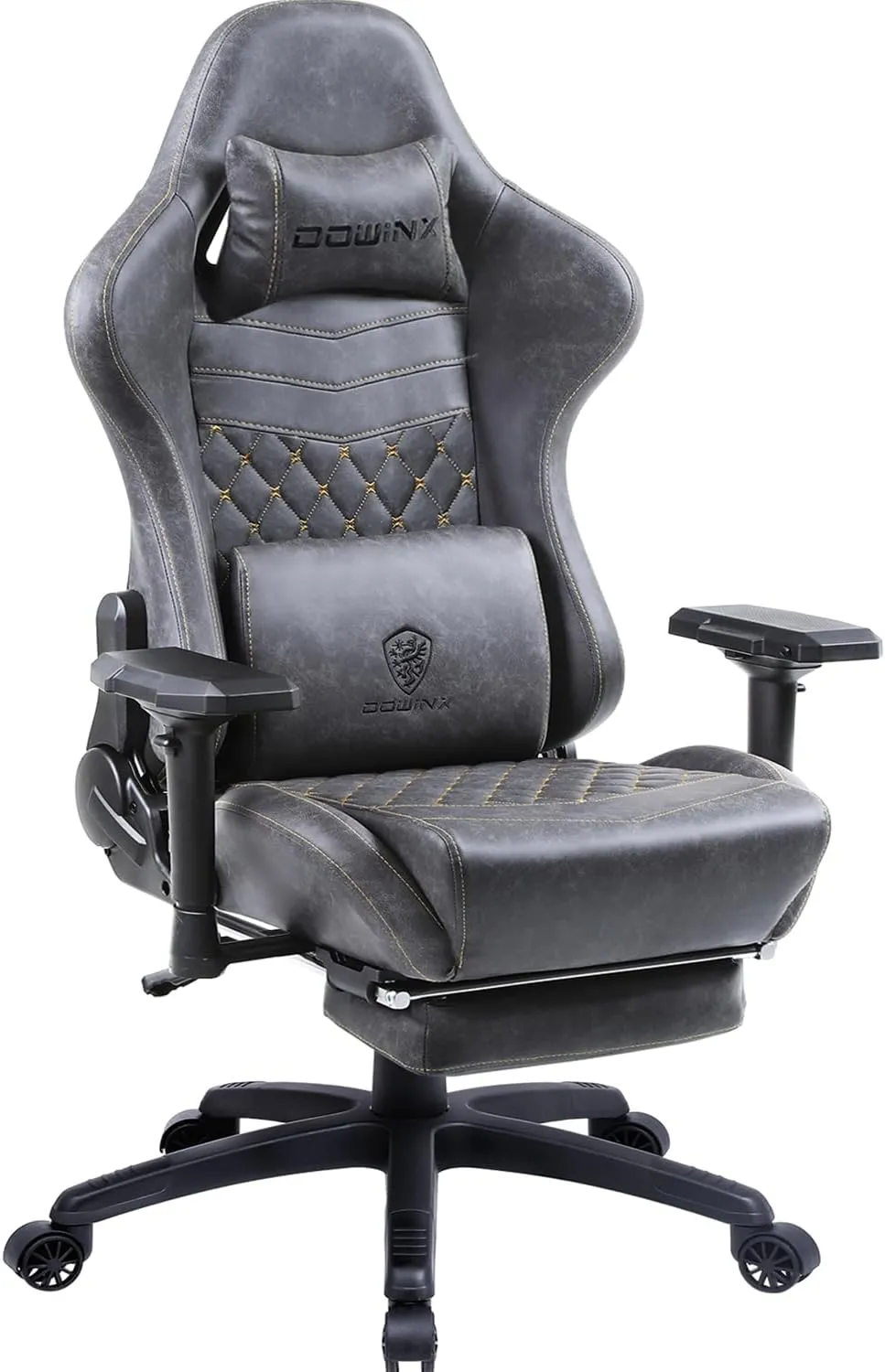 Dowinx Gaming Chair Big and Tall, Ergonomic Computer Chair with 4D Armrests and Footrest Massage Lumbar Support, High Back Comfortable Gamer Chair for Adults 350Lbs PU Leather for Office Game, Grey