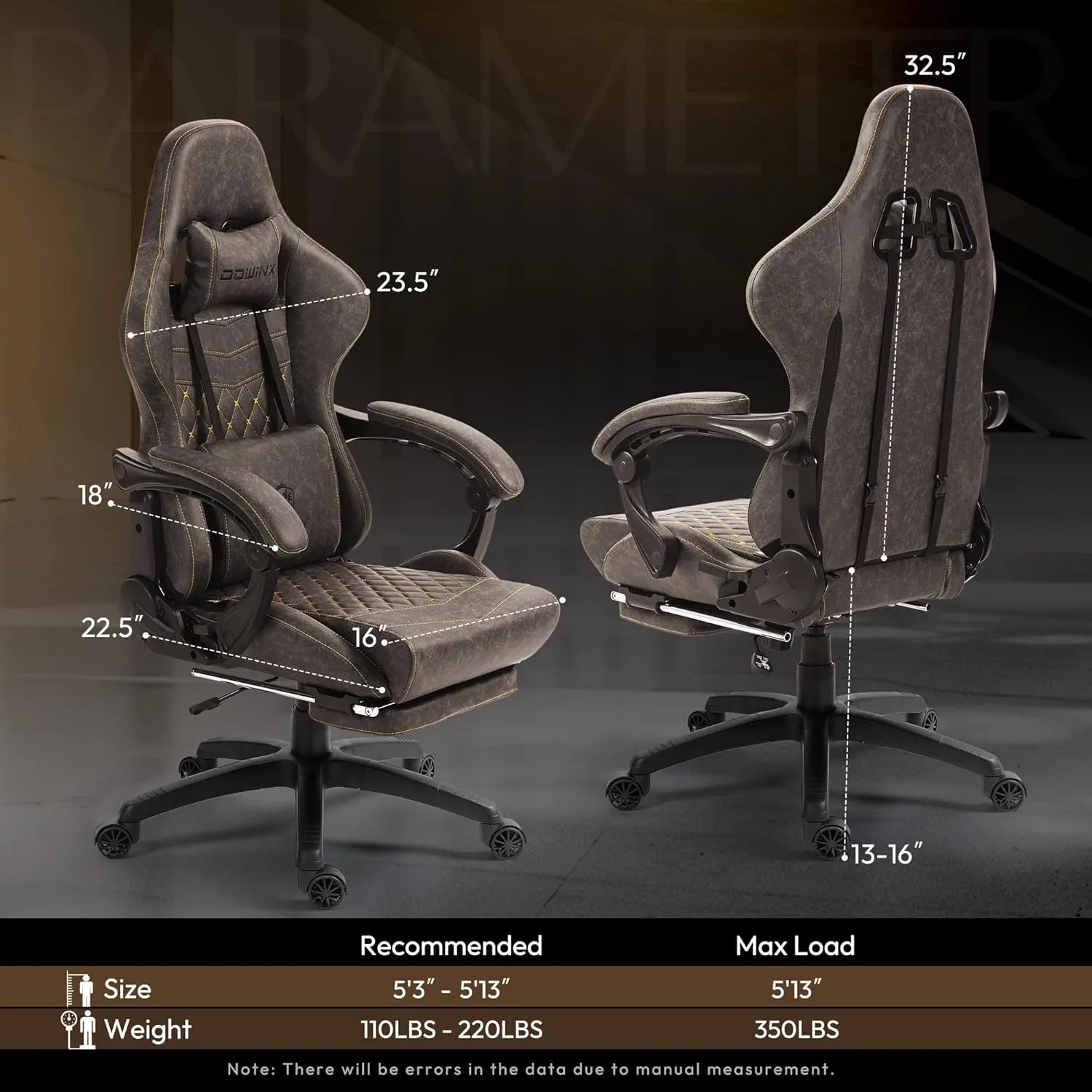 Dowinx Gaming Chair Big and Tall, Ergonomic Computer Chair with Footrest and Massage Lumbar Support, High Back Comfortable Gamer Chair for Adults 350Lbs PU Leather for Office Game, Brown