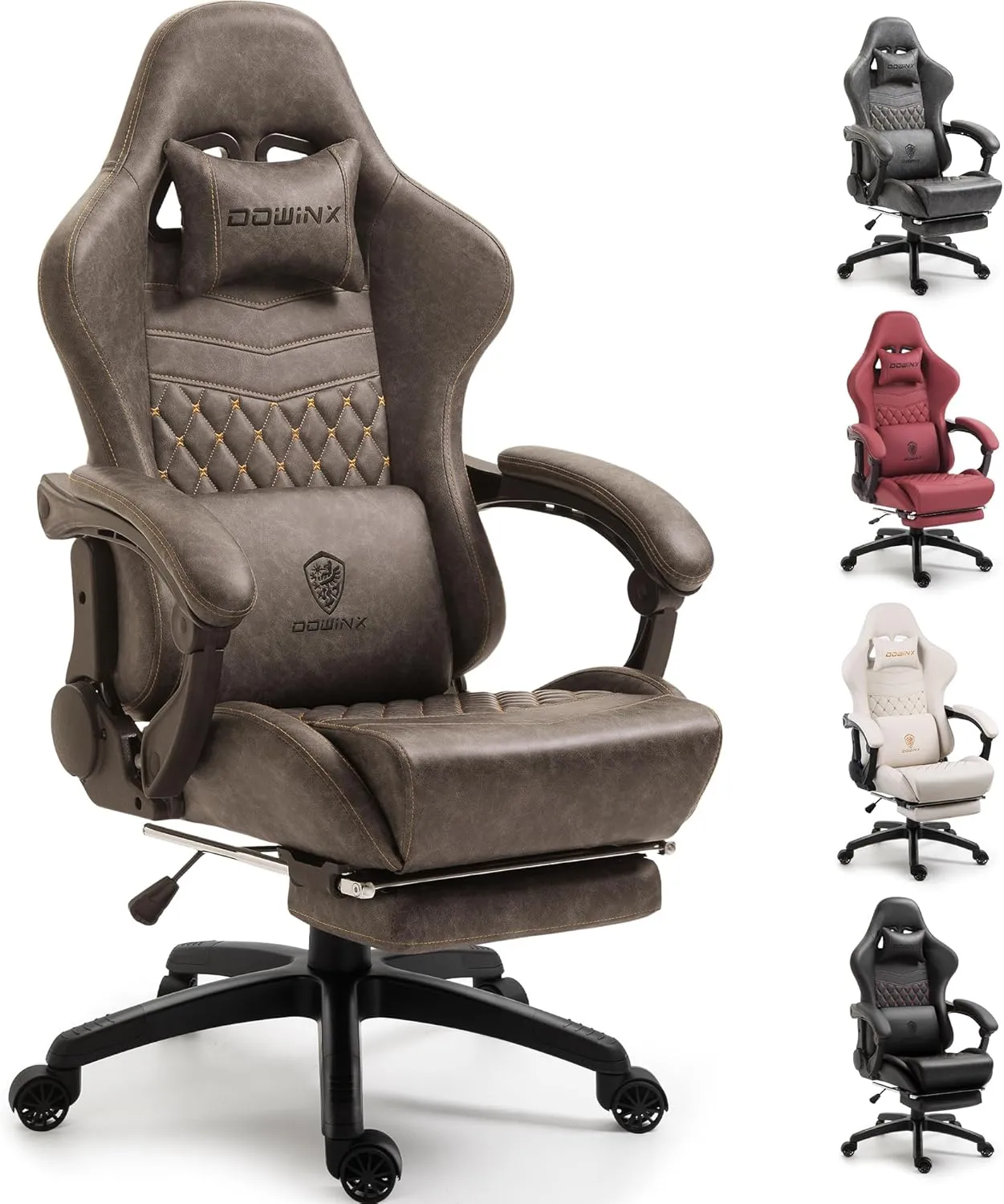 Dowinx Gaming Chair Big and Tall, Ergonomic Computer Chair with Footrest and Massage Lumbar Support, High Back Comfortable Gamer Chair for Adults 350Lbs PU Leather for Office Game, Brown