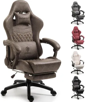 Dowinx Gaming Chair Big and Tall, Ergonomic Computer Chair with Footrest and Massage Lumbar Support, High Back Comfortable Gamer Chair for Adults 350Lbs PU Leather for Office Game, Brown