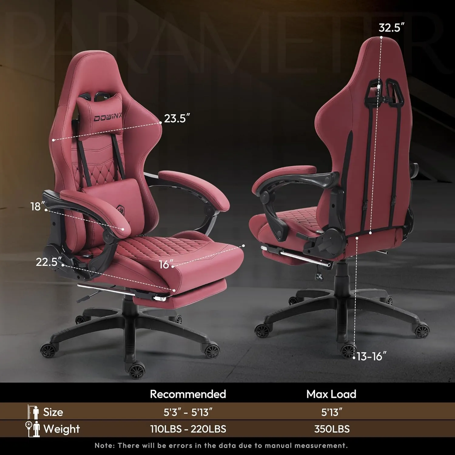 Dowinx Gaming Chair Big and Tall, Ergonomic Computer Chair with Footrest and Massage Lumbar Support, High Back Comfortable Gamer Chair for Adults 350Lbs PU Leather for Office Game, Red