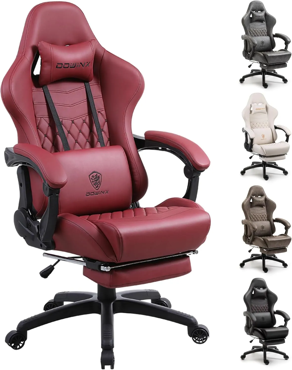 Dowinx Gaming Chair Big and Tall, Ergonomic Computer Chair with Footrest and Massage Lumbar Support, High Back Comfortable Gamer Chair for Adults 350Lbs PU Leather for Office Game, Red