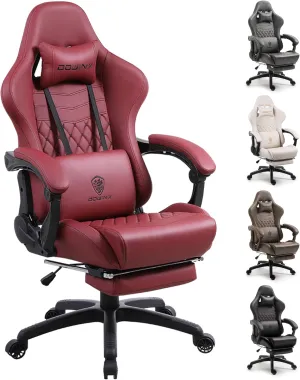 Dowinx Gaming Chair Big and Tall, Ergonomic Computer Chair with Footrest and Massage Lumbar Support, High Back Comfortable Gamer Chair for Adults 350Lbs PU Leather for Office Game, Red