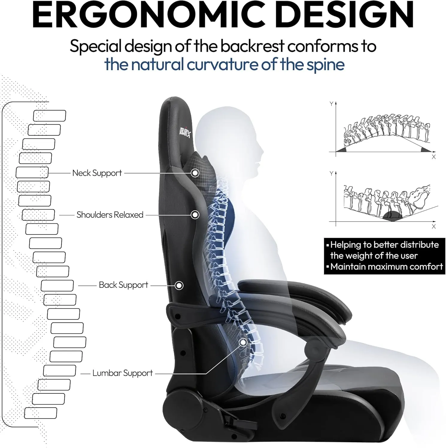 Dowinx Gaming Chair Ergonomic Racing Style Recliner with Massage Lumbar Support, Office Armchair for Computer PU Leather E-Sports Gamer Chairs with Retractable Footrest （Black&Grey）