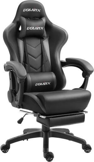 Dowinx Gaming Chair Ergonomic Racing Style Recliner with Massage Lumbar Support, Office Armchair for Computer PU Leather E-Sports Gamer Chairs with Retractable Footrest （Black&Grey）