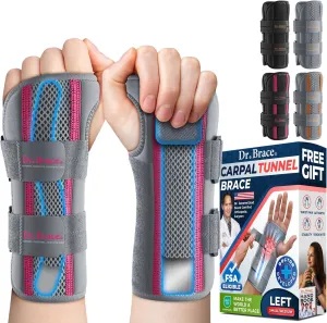 DR. BRACE Adjustable Wrist Brace Night Support for Carpal Tunnel, Doctor Developed, Upgraded with Double Splint & Therapeutic Cushion, Hand Brace For Pain Relief, Injuries, Sprains